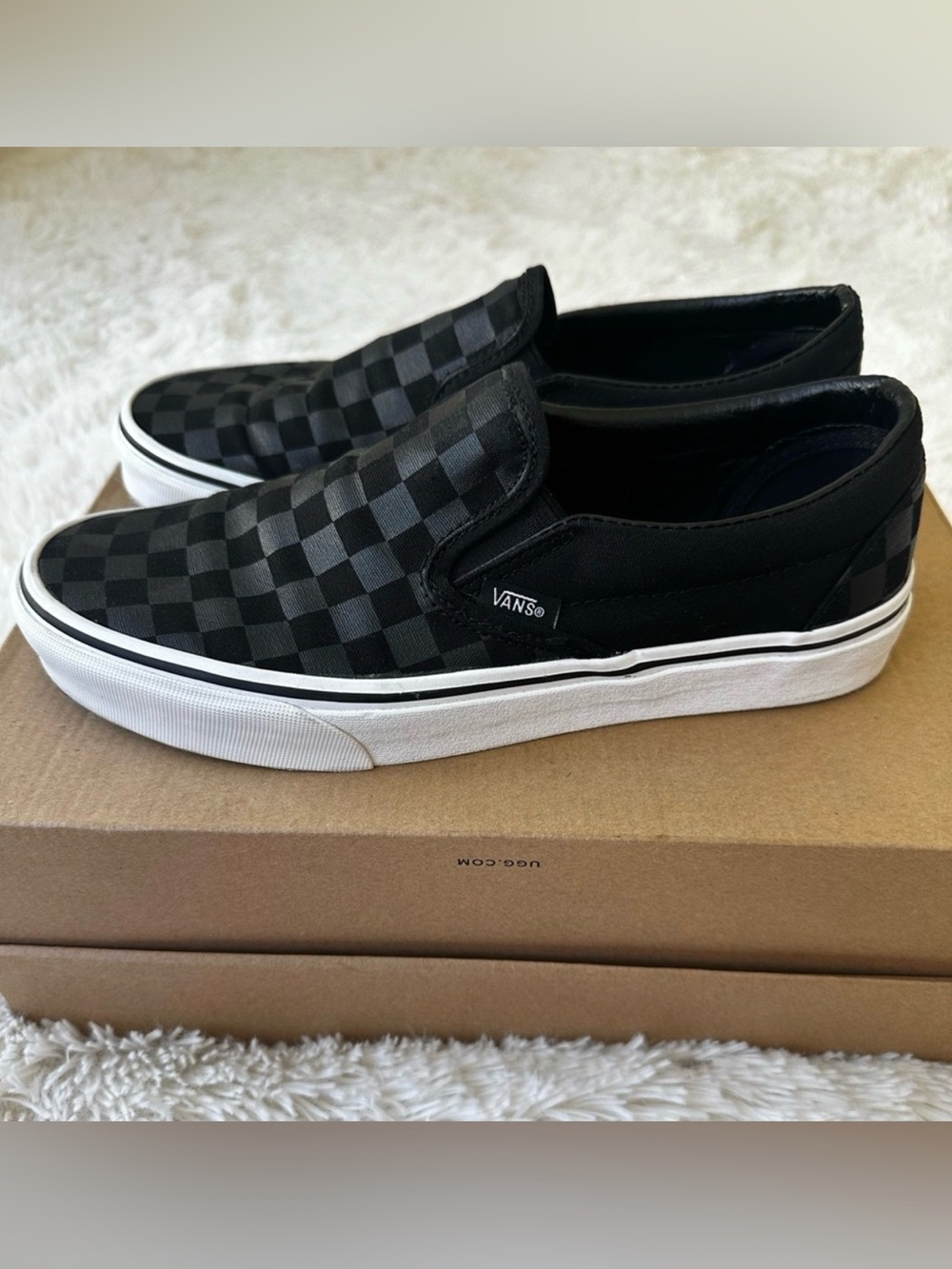 Vans Classic Slip On Black Gray Checkerboard Canvas Shoes Women’s Size 9.5